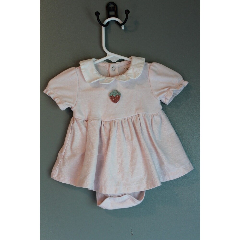 Tahari Baby Girls Pink Short-sleeve Strawberry Dress Romper 0-3M